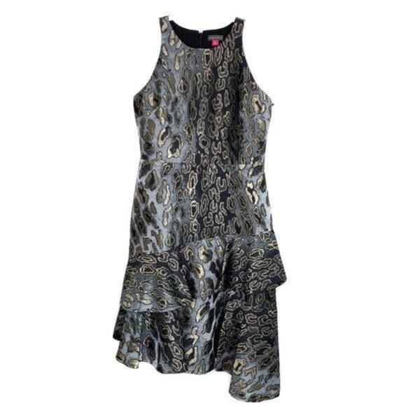 Vince Camuto Animal Print Fit and Flare Dress Size 0 Sleeveless Metallic New - Picture 3 of 11